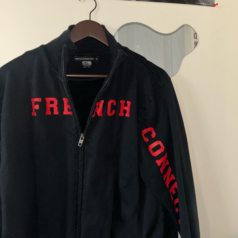 French Connection Black Jacket with Red Lettering